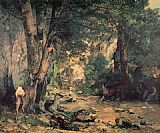 A Thicket of Deer at the Stream of Plaisir Fountaine by Gustave Courbet